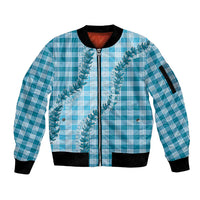 Blue Hawaii Palaka Sleeve Zip Bomber Jacket Hawaiian Pikake Lei LT05 Unisex Blue - Polynesian Pride