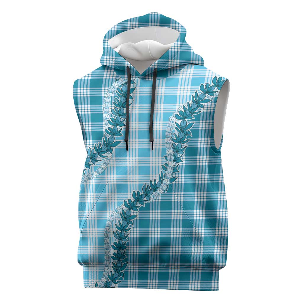 Blue Hawaii Palaka Sleeveless Hoodie Hawaiian Pikake Lei LT05 Blue - Polynesian Pride