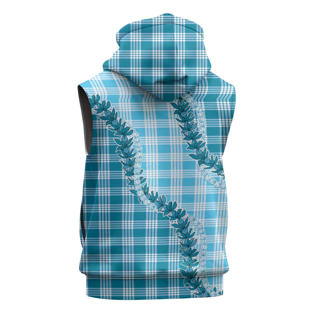 Blue Hawaii Palaka Sleeveless Hoodie Hawaiian Pikake Lei LT05 - Polynesian Pride