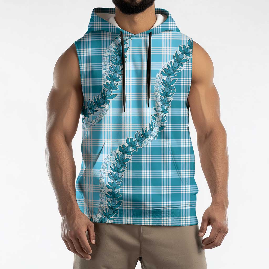 Blue Hawaii Palaka Sleeveless Hoodie Hawaiian Pikake Lei LT05 - Polynesian Pride