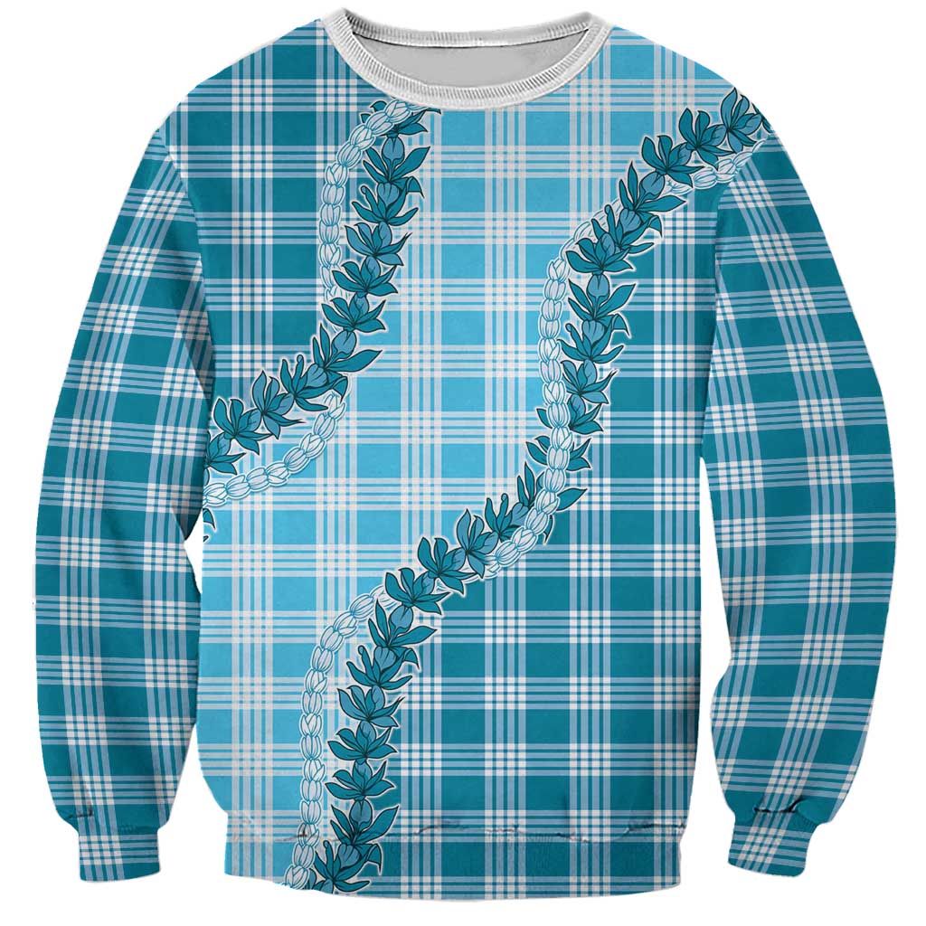 Blue Hawaii Palaka Sweatshirt Hawaiian Pikake Lei LT05 Unisex Blue - Polynesian Pride