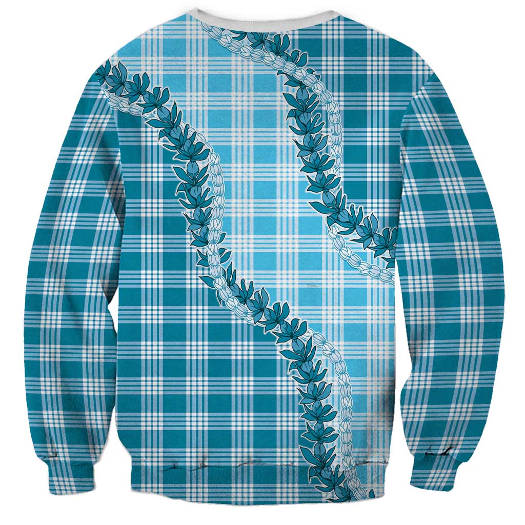 Blue Hawaii Palaka Sweatshirt Hawaiian Pikake Lei LT05 - Polynesian Pride