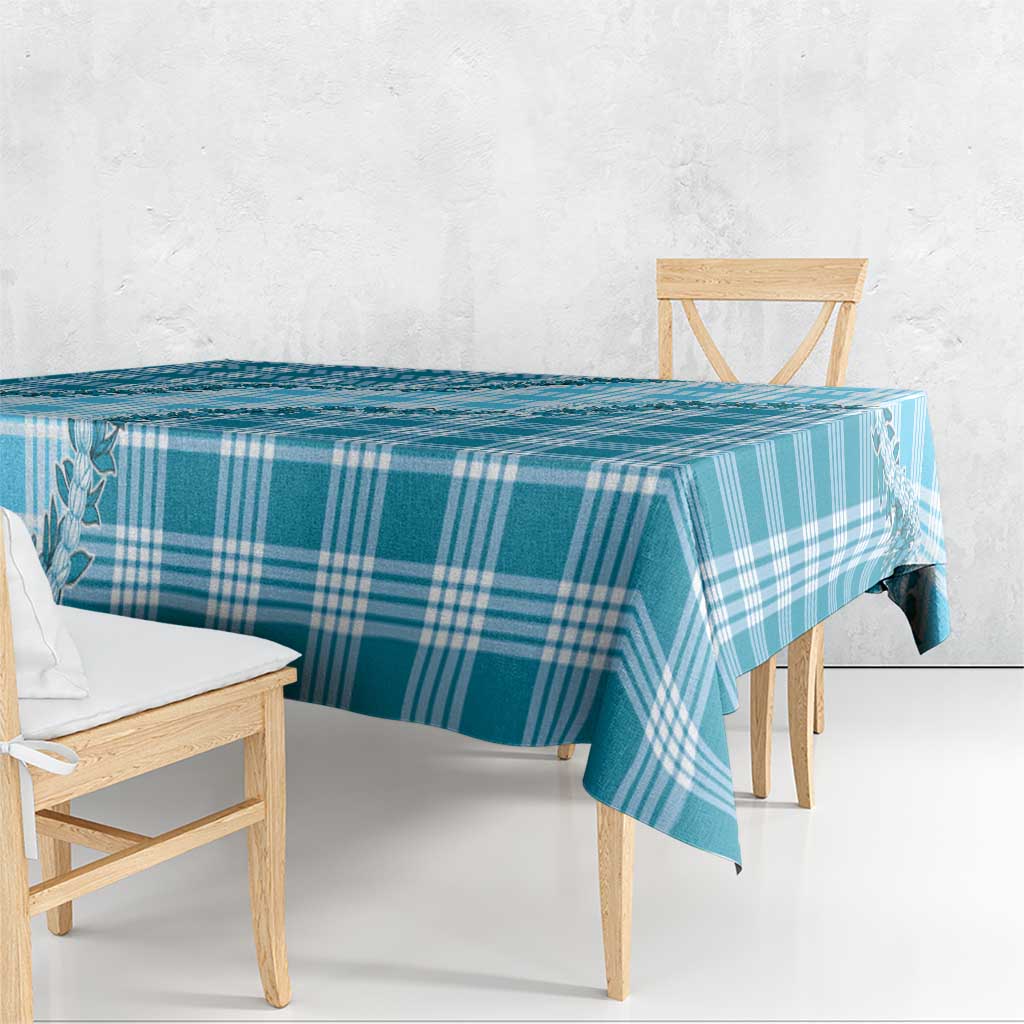 Blue Hawaii Palaka Tablecloth Hawaiian Pikake Lei LT05 - Polynesian Pride