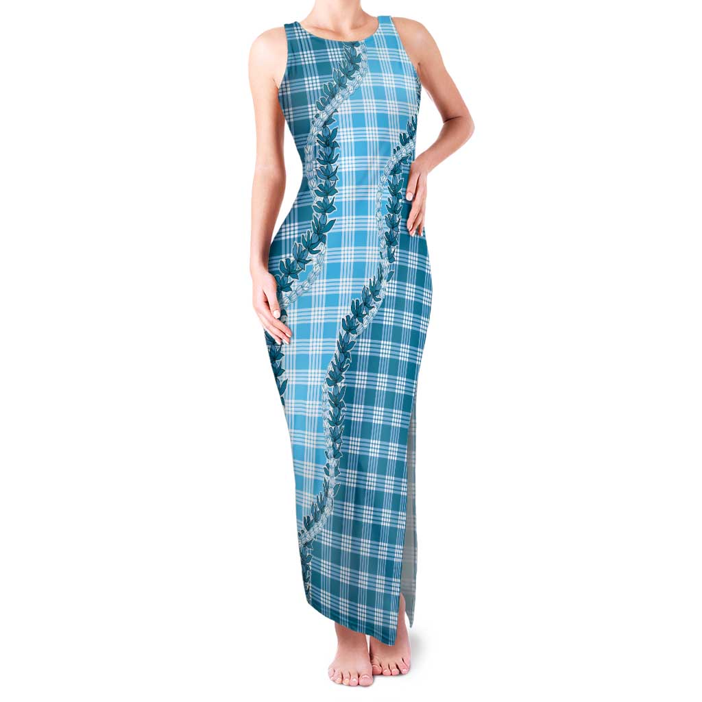 Blue Hawaii Palaka Tank Maxi Dress Hawaiian Pikake Lei LT05 Women Blue - Polynesian Pride