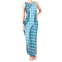 Blue Hawaii Palaka Tank Maxi Dress Hawaiian Pikake Lei LT05 Women Blue - Polynesian Pride