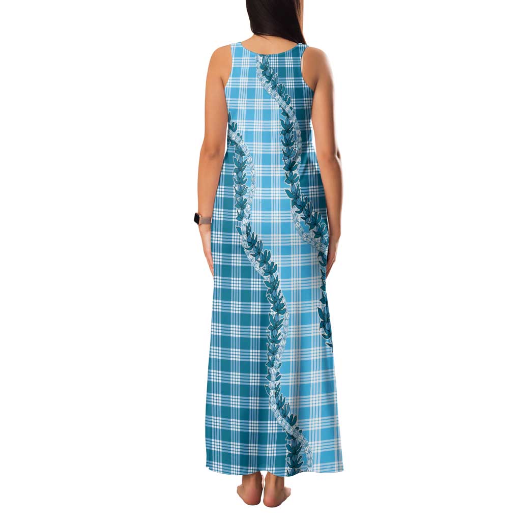 Blue Hawaii Palaka Tank Maxi Dress Hawaiian Pikake Lei LT05 - Polynesian Pride