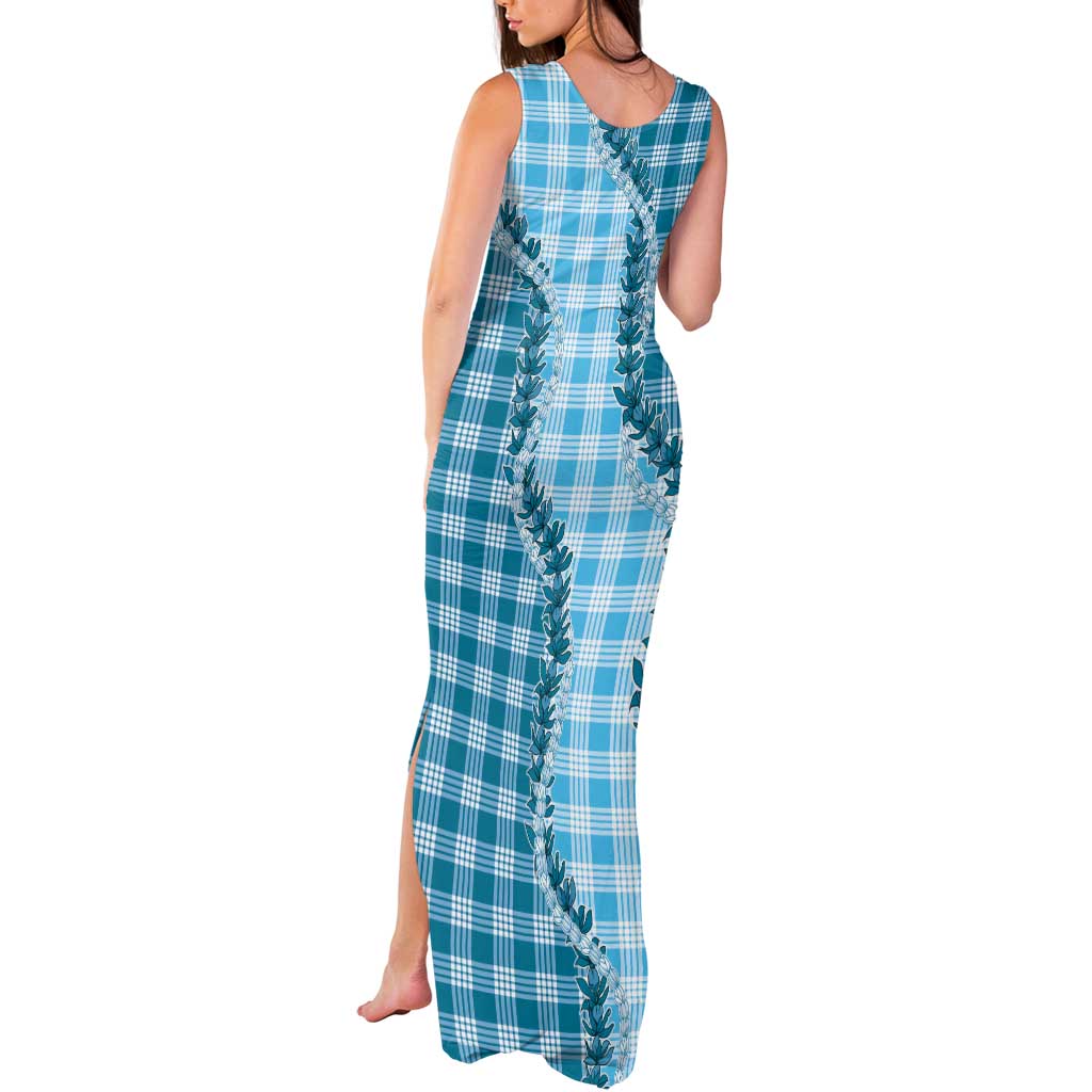 Blue Hawaii Palaka Tank Maxi Dress Hawaiian Pikake Lei LT05 - Polynesian Pride