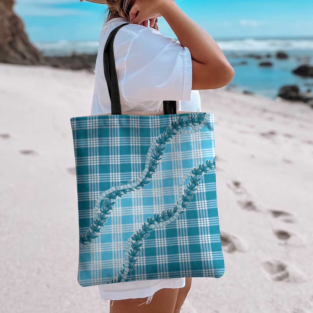 Blue Hawaii Palaka Tote Bag Hawaiian Pikake Lei LT05 - Polynesian Pride