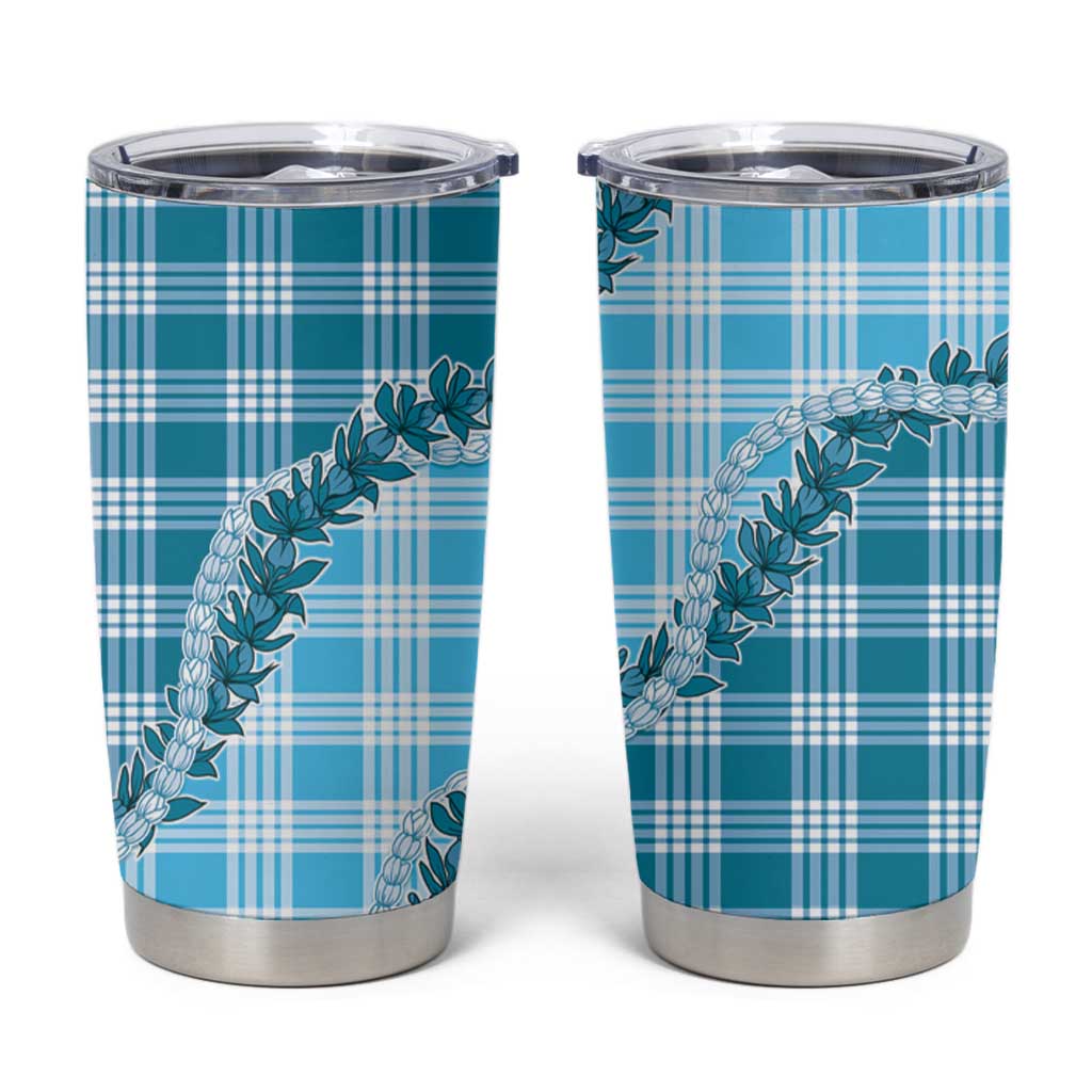 Blue Hawaii Palaka Tumbler Cup Hawaiian Pikake Lei LT05 Blue - Polynesian Pride
