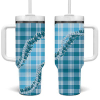 Blue Hawaii Palaka Tumbler With Handle Hawaiian Pikake Lei LT05 One Size: 40 oz Blue - Polynesian Pride