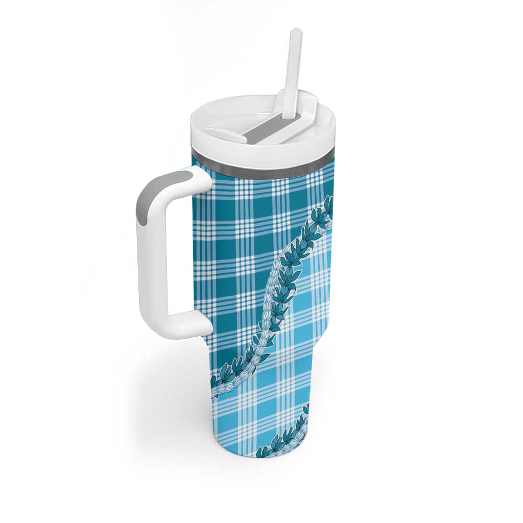 Blue Hawaii Palaka Tumbler With Handle Hawaiian Pikake Lei LT05 - Polynesian Pride