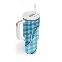 Blue Hawaii Palaka Tumbler With Handle Hawaiian Pikake Lei LT05 - Polynesian Pride