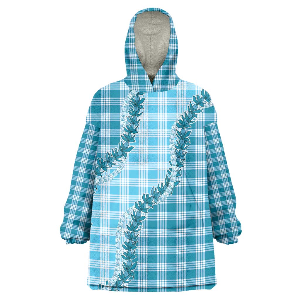 Blue Hawaii Palaka Wearable Blanket Hoodie Hawaiian Pikake Lei LT05 One Size Blue - Polynesian Pride