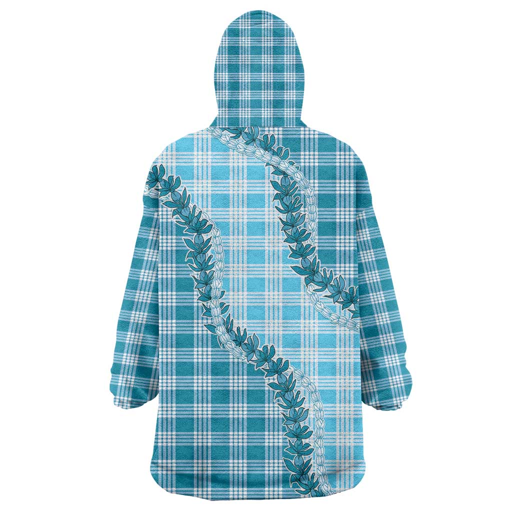 Blue Hawaii Palaka Wearable Blanket Hoodie Hawaiian Pikake Lei LT05 - Polynesian Pride