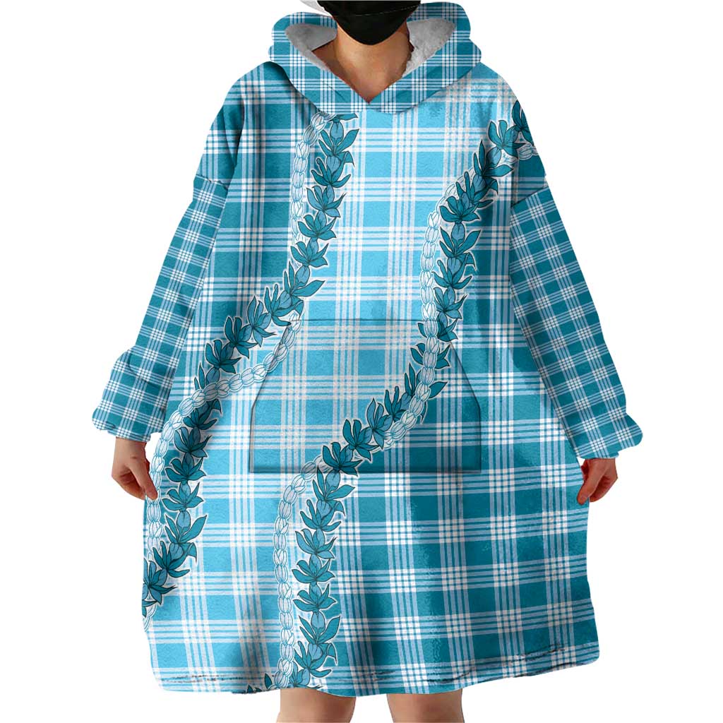 Blue Hawaii Palaka Wearable Blanket Hoodie Hawaiian Pikake Lei LT05 - Polynesian Pride