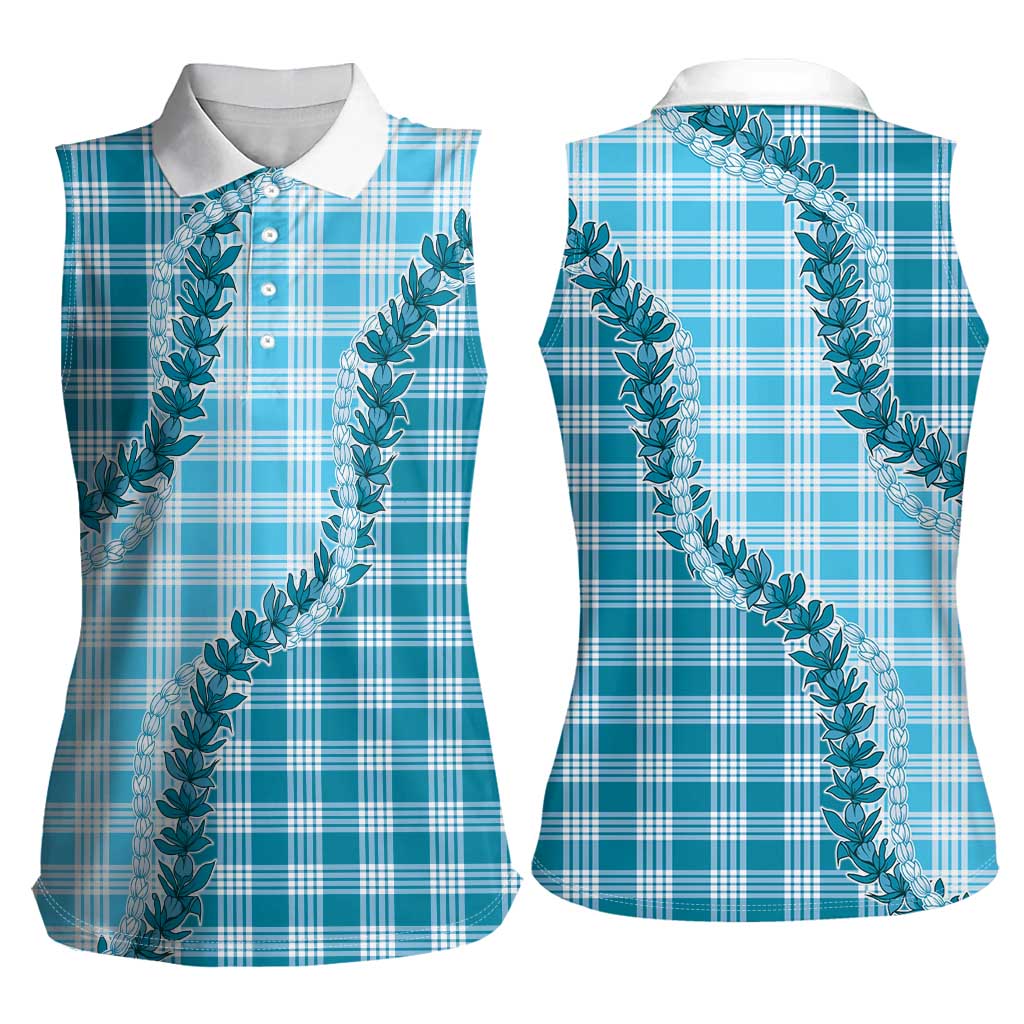Blue Hawaii Palaka Women Sleeveless Polo Shirt Hawaiian Pikake Lei LT05 - Polynesian Pride