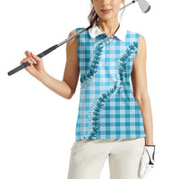 Blue Hawaii Palaka Women Sleeveless Polo Shirt Hawaiian Pikake Lei LT05 - Polynesian Pride