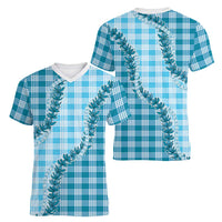 Blue Hawaii Palaka Women V-Neck T-Shirt Hawaiian Pikake Lei LT05 - Polynesian Pride