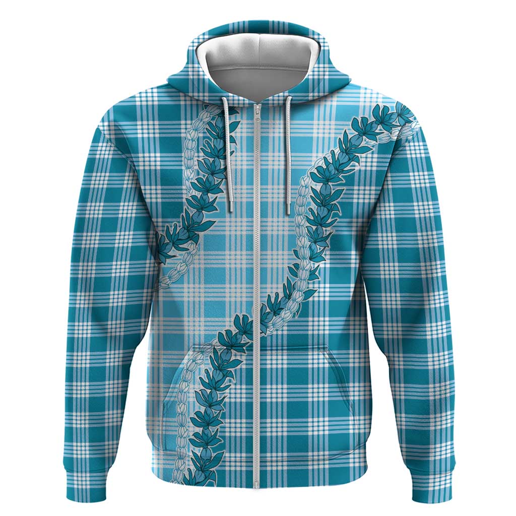 Blue Hawaii Palaka Zip Hoodie Hawaiian Pikake Lei LT05 Zip Hoodie Blue - Polynesian Pride