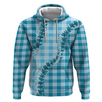 Blue Hawaii Palaka Zip Hoodie Hawaiian Pikake Lei LT05 Pullover Hoodie Blue - Polynesian Pride