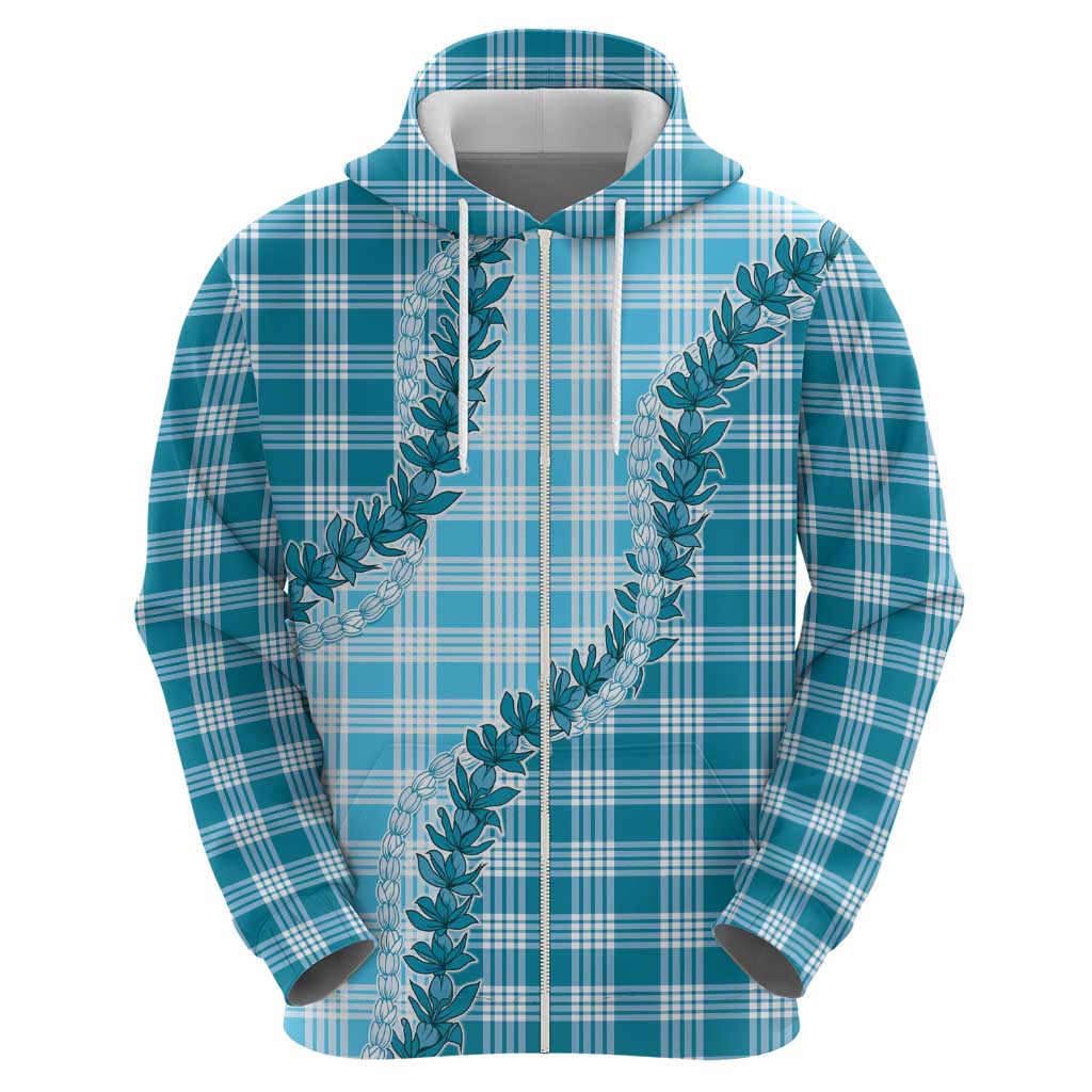Blue Hawaii Palaka Zip Hoodie Hawaiian Pikake Lei LT05 - Polynesian Pride