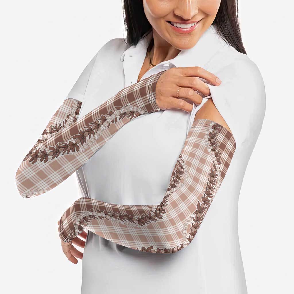 Beige Hawaii Palaka Arm Sleeves Hawaiian Pikake Lei LT05 - Polynesian Pride