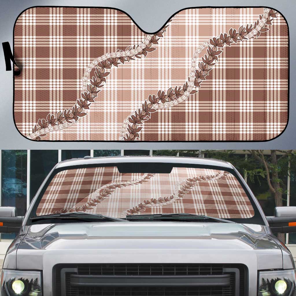 Beige Hawaii Palaka Auto Sun Shade Hawaiian Pikake Lei LT05 Beige - Polynesian Pride