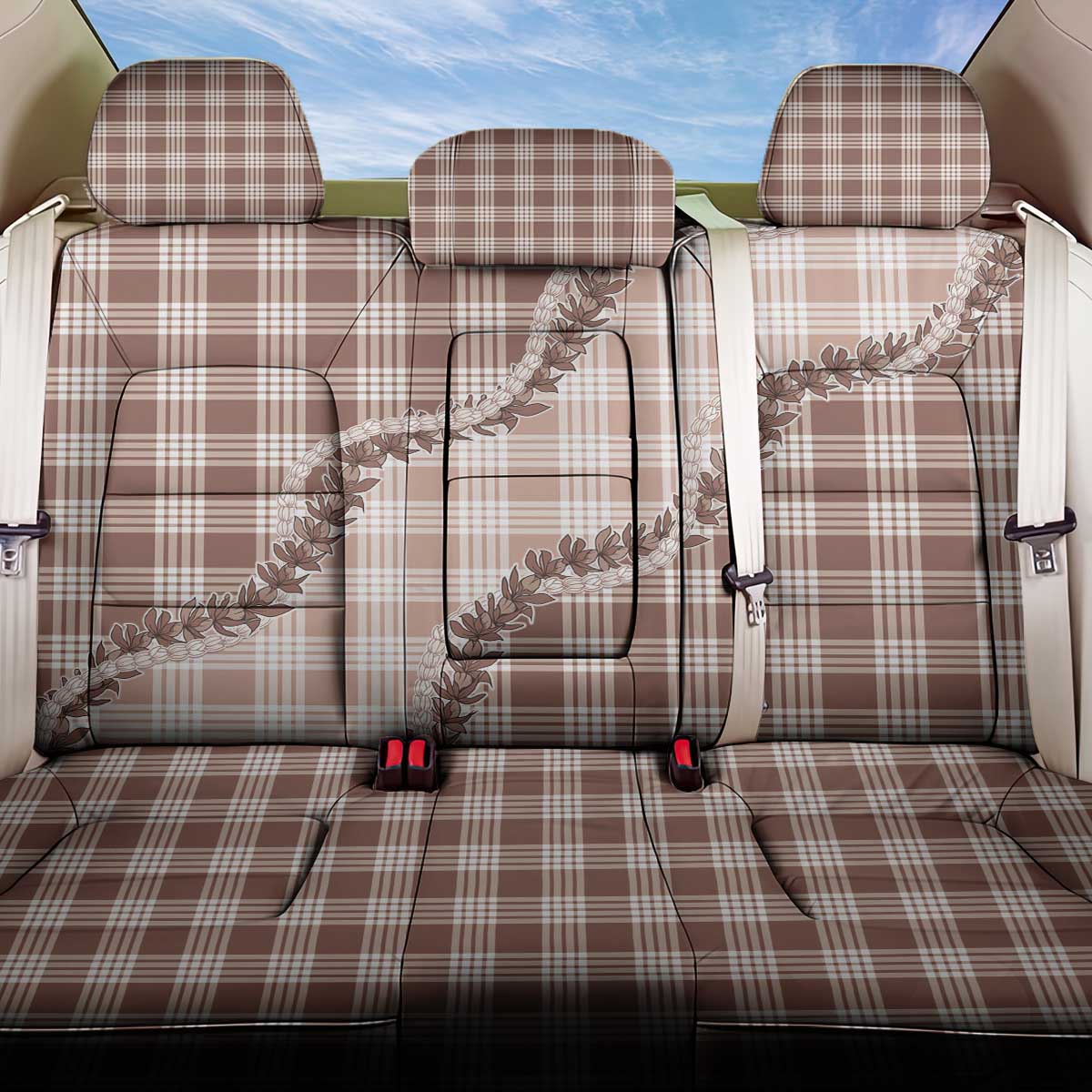 Beige Hawaii Palaka Back Car Seat Cover Hawaiian Pikake Lei LT05 One Size Beige - Polynesian Pride