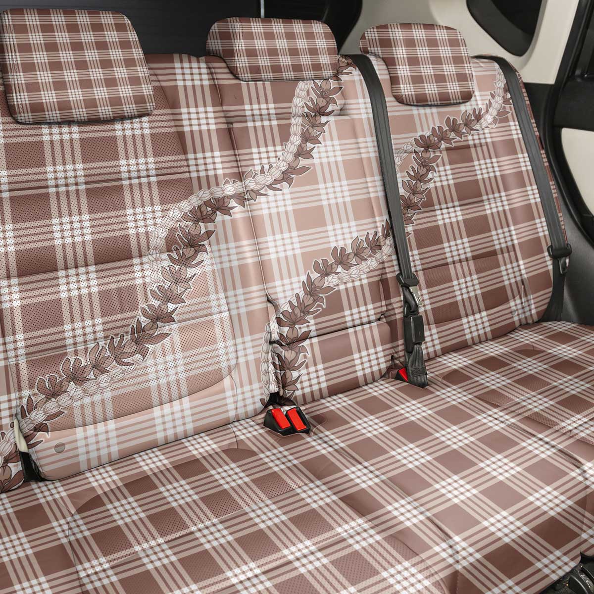 Beige Hawaii Palaka Back Car Seat Cover Hawaiian Pikake Lei LT05 - Polynesian Pride