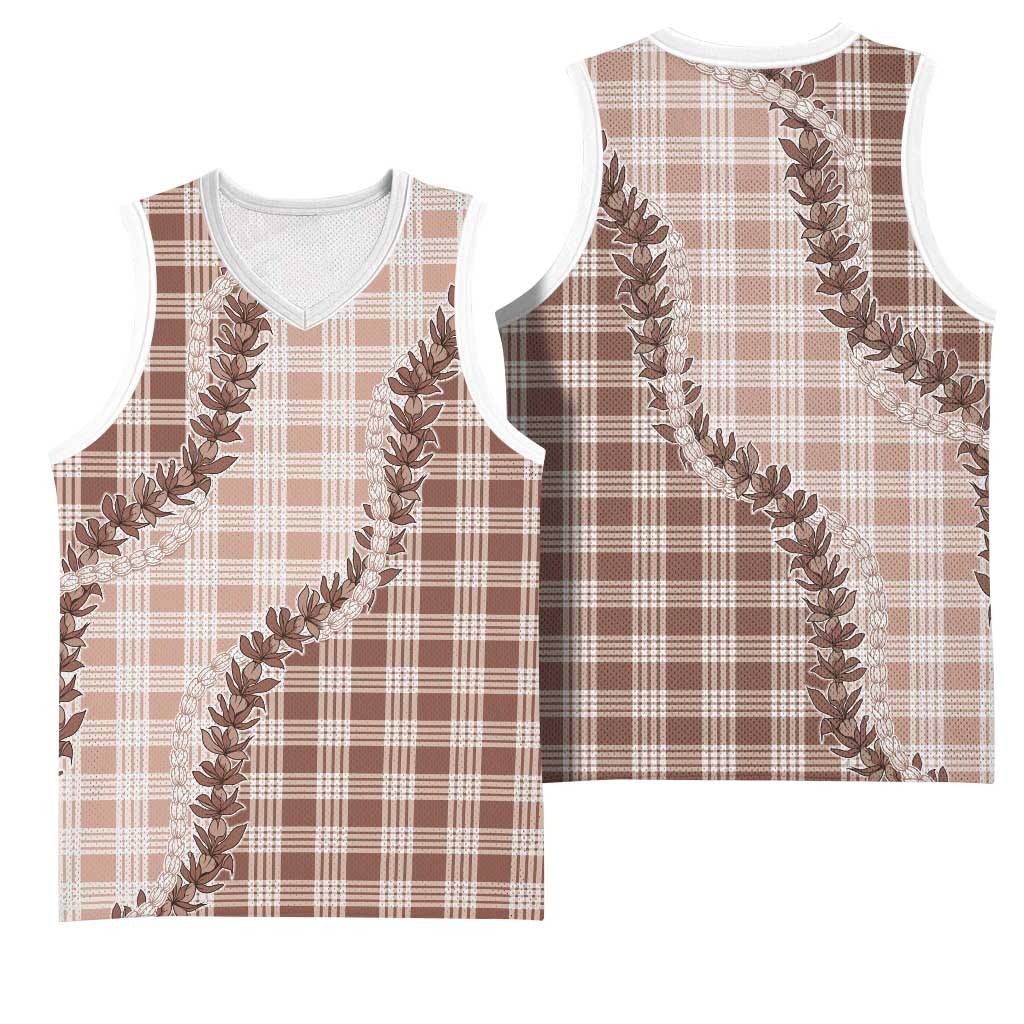 Beige Hawaii Palaka Basketball Jersey Hawaiian Pikake Lei LT05 - Polynesian Pride