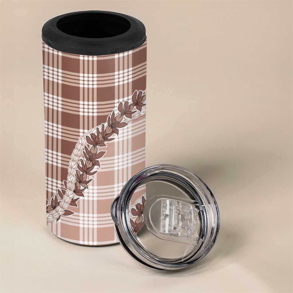 Beige Hawaii Palaka 4 in 1 Can Cooler Tumbler Hawaiian Pikake Lei