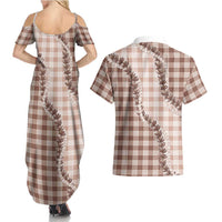 Beige Hawaii Palaka Couples Matching Summer Maxi Dress and Hawaiian Shirt Hawaiian Pikake Lei LT05 - Polynesian Pride