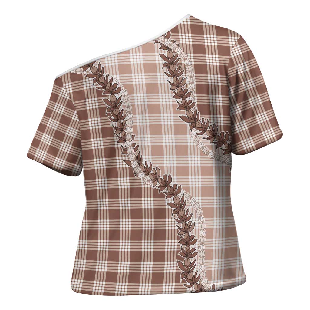 Beige Hawaii Palaka Cross Shoulder Shirt Hawaiian Pikake Lei LT05 - Polynesian Pride