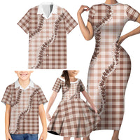 Beige Hawaii Palaka Family Matching Short Sleeve Bodycon Dress and Hawaiian Shirt Hawaiian Pikake Lei