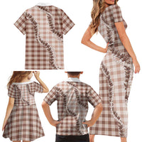 Beige Hawaii Palaka Family Matching Short Sleeve Bodycon Dress and Hawaiian Shirt Hawaiian Pikake Lei
