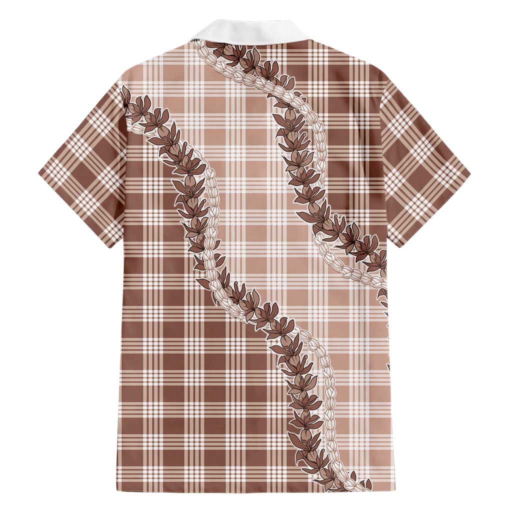 Beige Hawaii Palaka Family Matching Short Sleeve Bodycon Dress and Hawaiian Shirt Hawaiian Pikake Lei