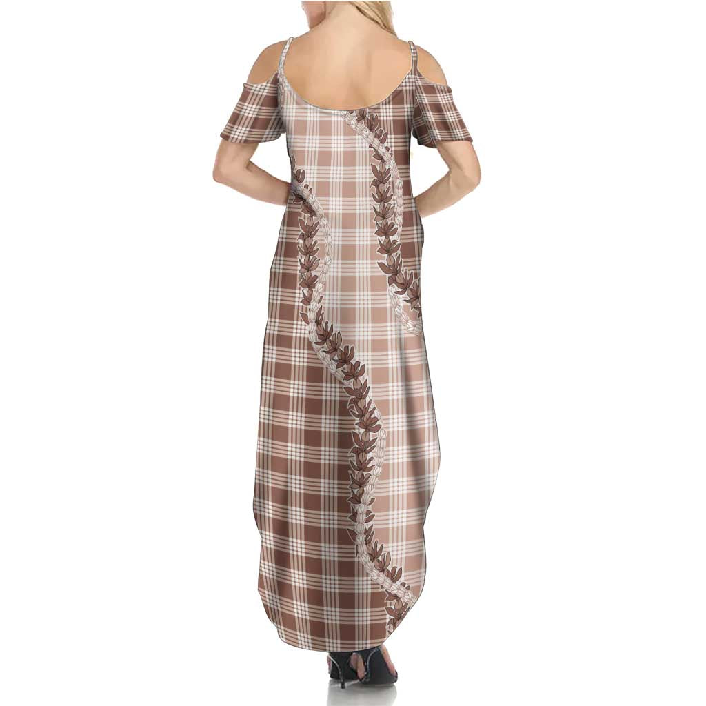 Beige Hawaii Palaka Family Matching Summer Maxi Dress and Hawaiian Shirt Hawaiian Pikake Lei