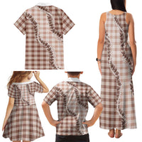Beige Hawaii Palaka Family Matching Tank Maxi Dress and Hawaiian Shirt Hawaiian Pikake Lei