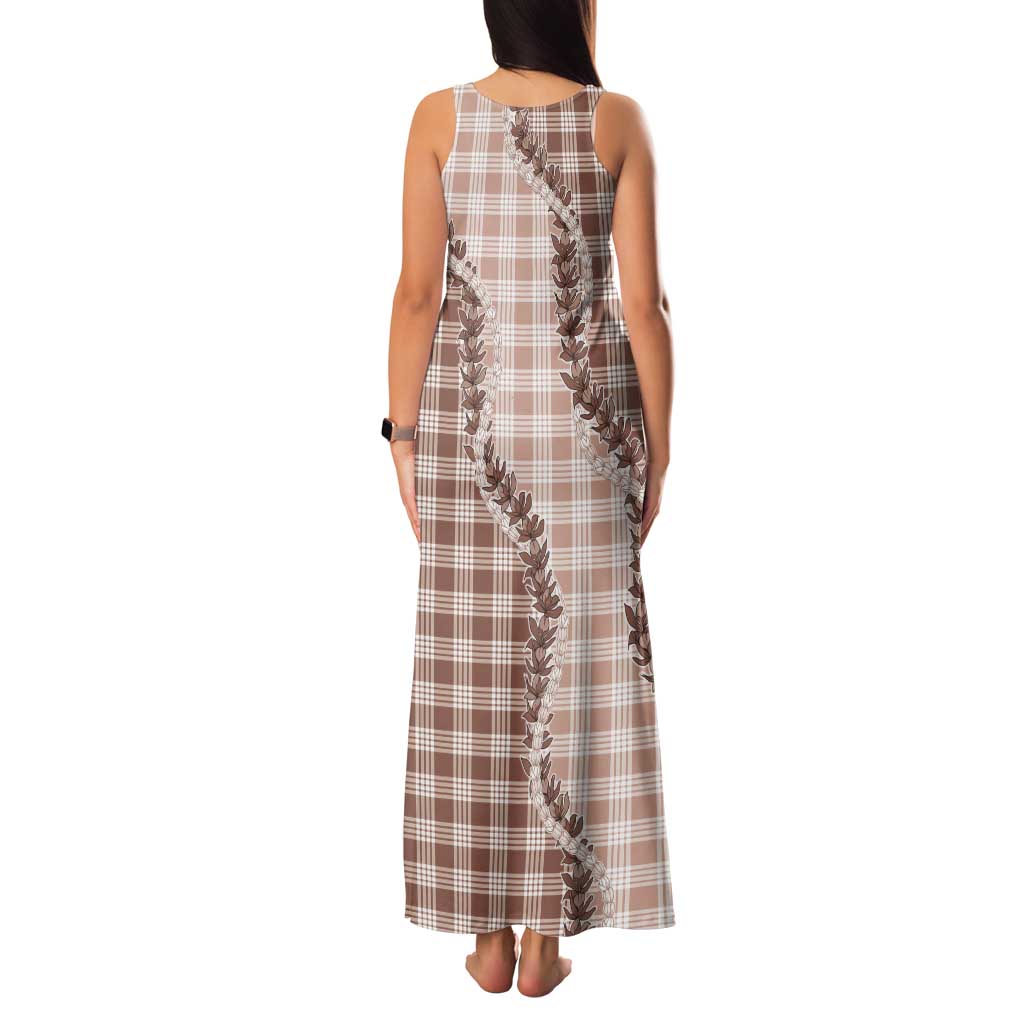 Beige Hawaii Palaka Family Matching Tank Maxi Dress and Hawaiian Shirt Hawaiian Pikake Lei