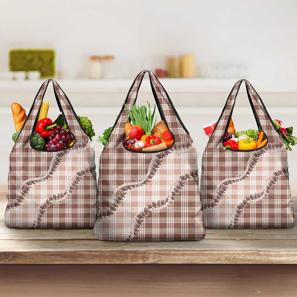 Beige Hawaii Palaka Grocery Bag Hawaiian Pikake Lei LT05 3-pack One Size Beige - Polynesian Pride