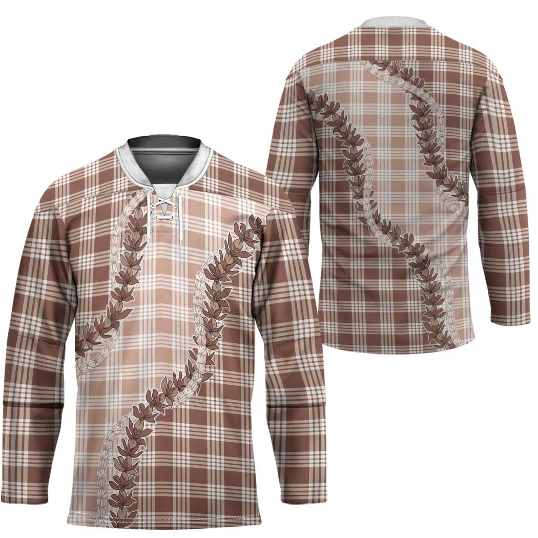 Beige Hawaii Palaka Hockey Jersey Hawaiian Pikake Lei LT05 - Polynesian Pride