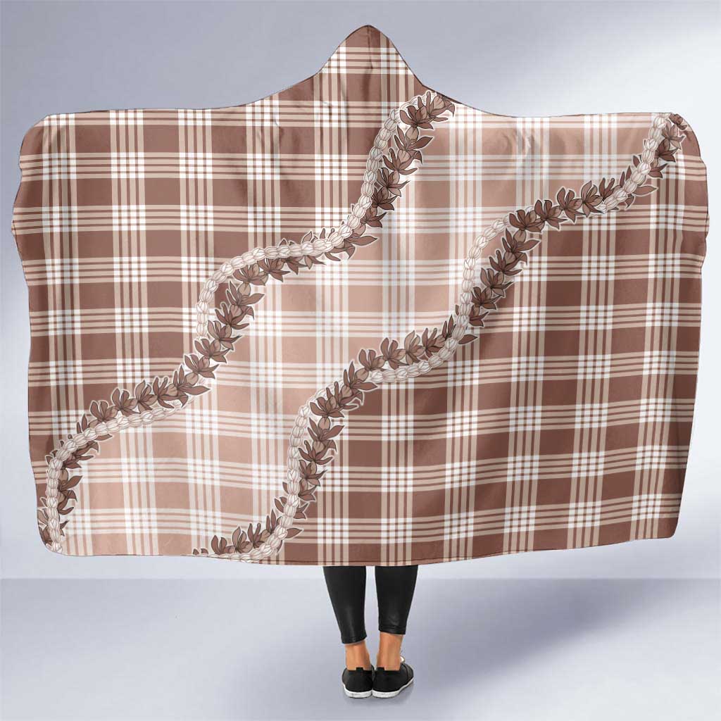 Beige Hawaii Palaka Hooded Blanket Hawaiian Pikake Lei