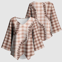 Beige Hawaii Palaka Kimono Sleeve Blouse Hawaiian Pikake Lei LT05 - Polynesian Pride