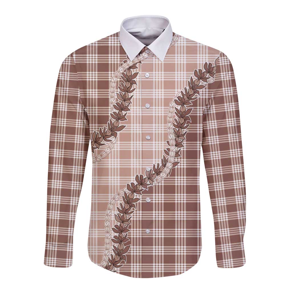 Beige Hawaii Palaka Long Sleeve Button Shirt Hawaiian Pikake Lei LT05 Unisex Beige - Polynesian Pride