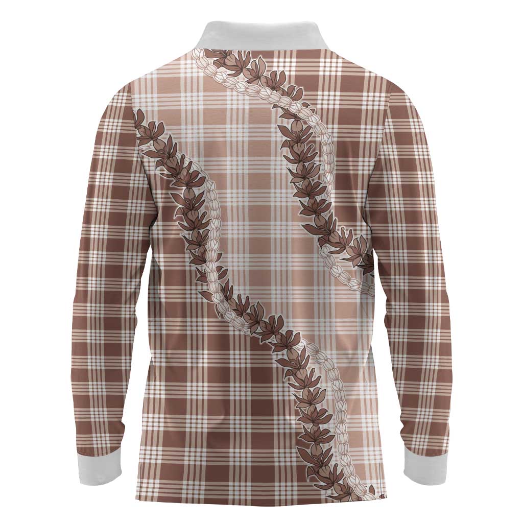 Beige Hawaii Palaka Long Sleeve Polo Shirt Hawaiian Pikake Lei LT05 - Polynesian Pride