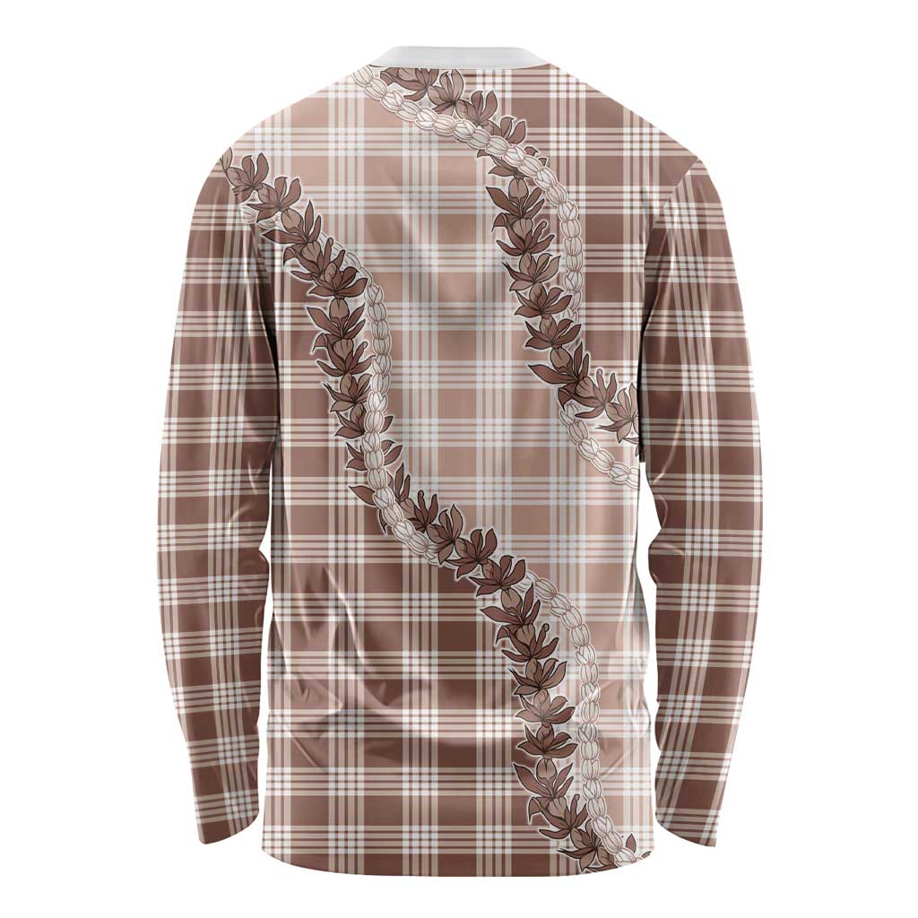 Beige Hawaii Palaka Long Sleeve Shirt Hawaiian Pikake Lei LT05 - Polynesian Pride
