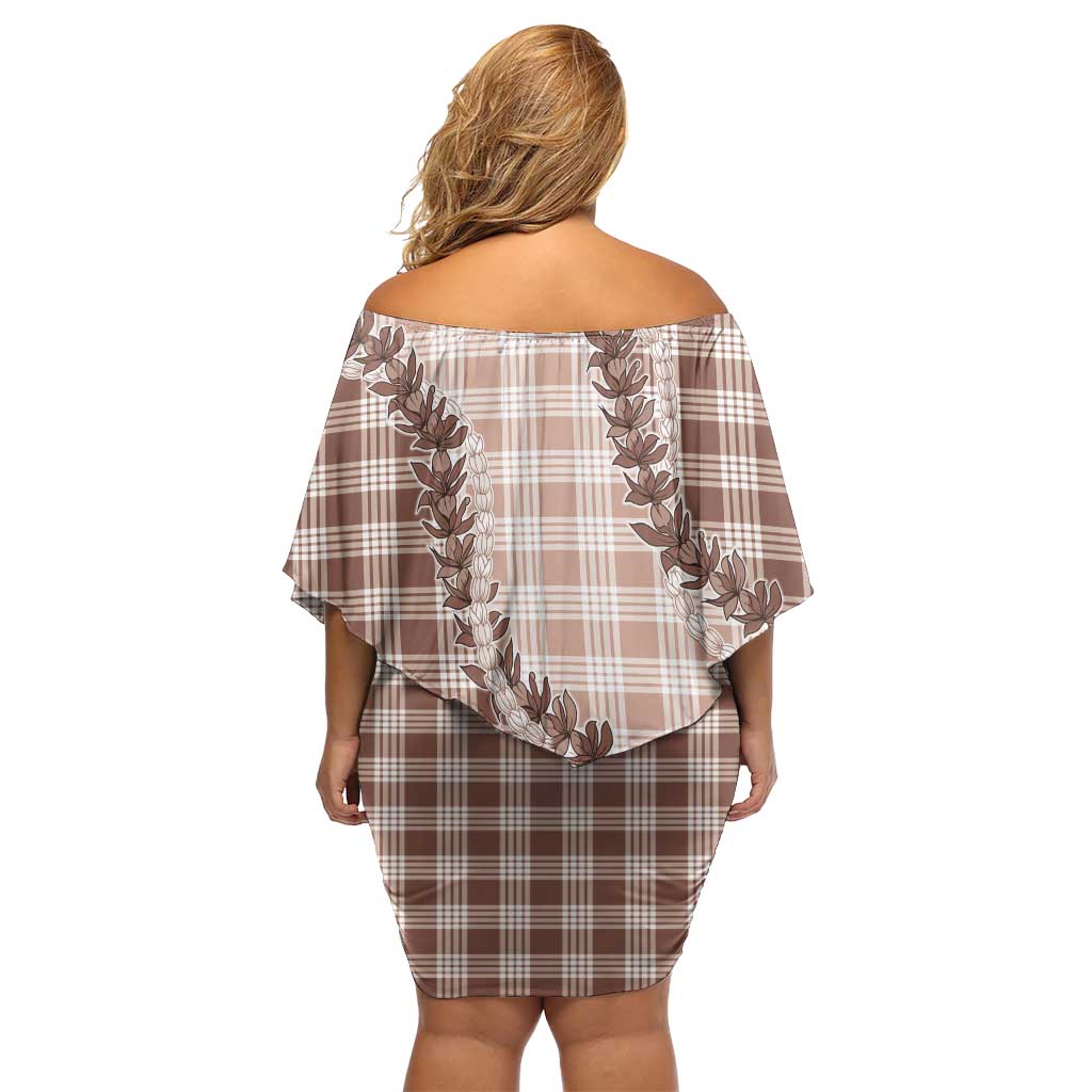 Beige Hawaii Palaka Off Shoulder Short Dress Hawaiian Pikake Lei LT05 - Polynesian Pride