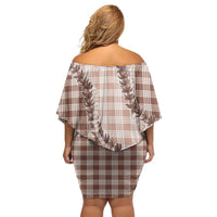 Beige Hawaii Palaka Off Shoulder Short Dress Hawaiian Pikake Lei LT05 - Polynesian Pride