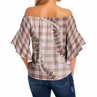 Beige Hawaii Palaka Off Shoulder Wrap Waist Top Hawaiian Pikake Lei LT05 - Polynesian Pride