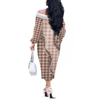 Beige Hawaii Palaka Off The Shoulder Long Sleeve Dress Hawaiian Pikake Lei LT05 - Polynesian Pride